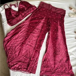 Red Patterned Two-Piece Set